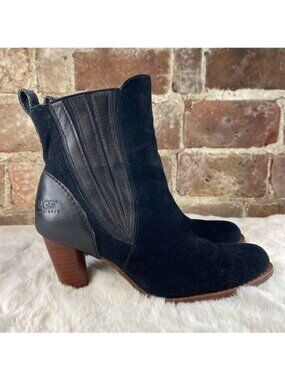 UGG Olivya Black Leather & Suede Pull On Ankle Boot Women's Size 7 (5597)